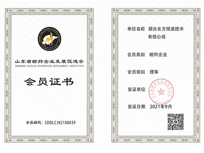 山東省瞪羚企業發展促進會會員證書
